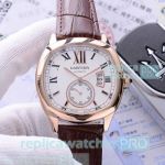 High Quality Clone Cartier MTWTFSS Rose Gold Bezel Brown Leather Strap Watch